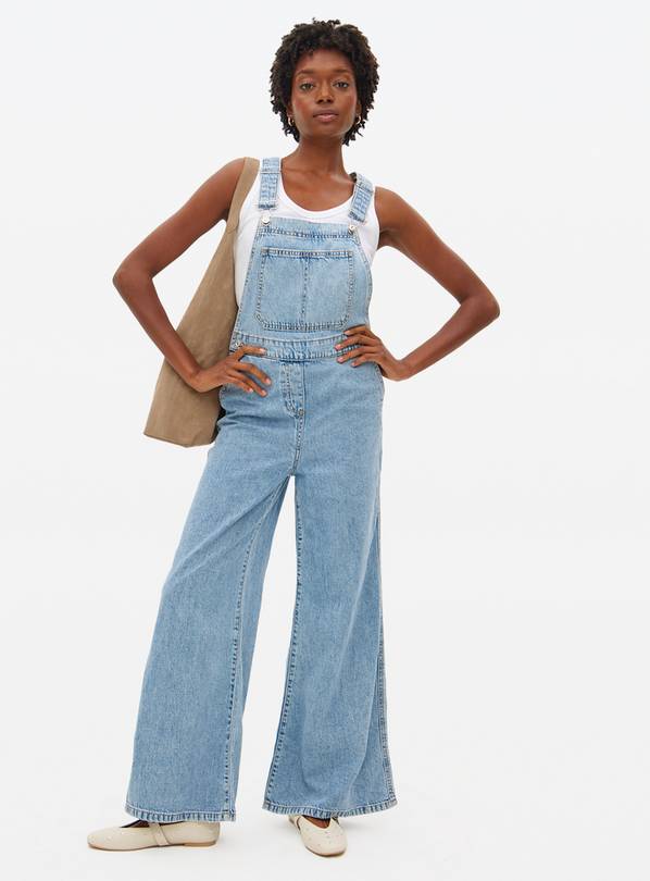 Light Washed Denim Palazzo Dungarees 14